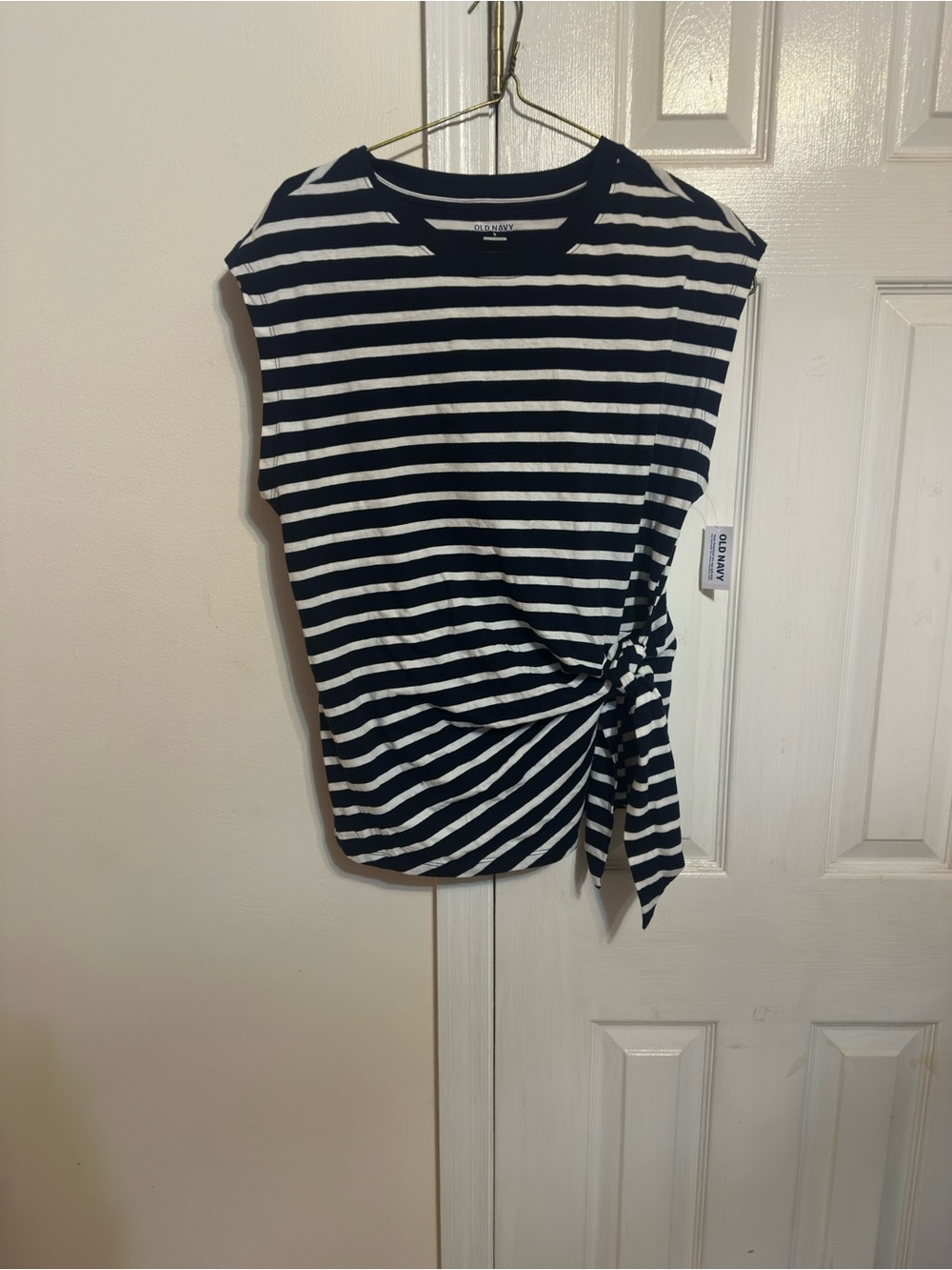 Old Navy Navy and White Striped Side-Tie Sleeveless Tank
